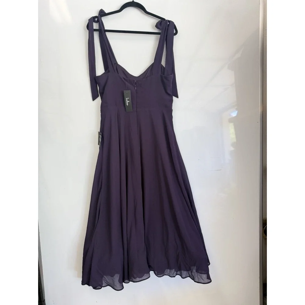 Elegant Purple Midi Dress with Tie-Shoulder Detail - Chic Flowy A-Line Style